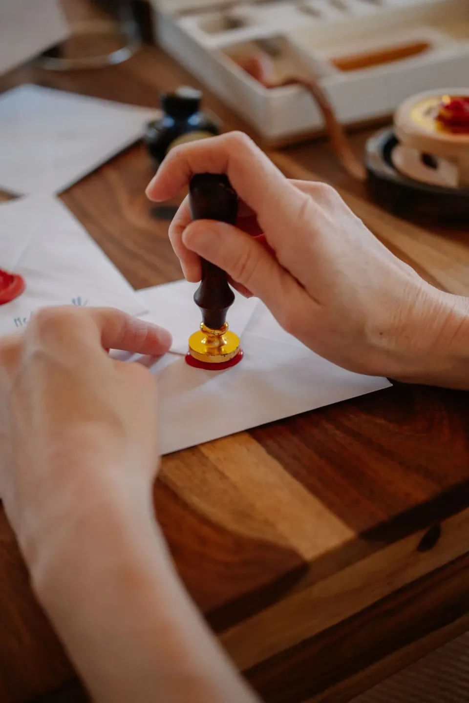 Wax Seal Stamp — Artistic — Wax Seal Stamp, Envelope, Hands, Artistic, Pest Control